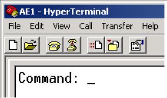 AE1 - AlphaCom Digital Network Board - The AE1 command prompt in HyperTerminal.jpg